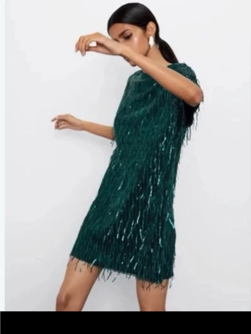 NWT ZARA Sequin Fringed Mini Dress in Green size Medium
